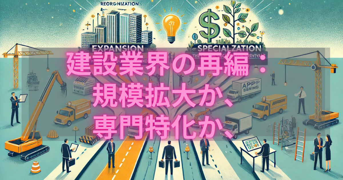 建設業界の再編トレンド：規模拡大か、専門特化か、その選択 – 生き残りをかけた決断の時