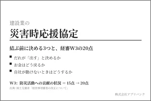 建設業の災害時応援協定 結ぶ前に決める3つと経審W3の20点 アイキャッチ