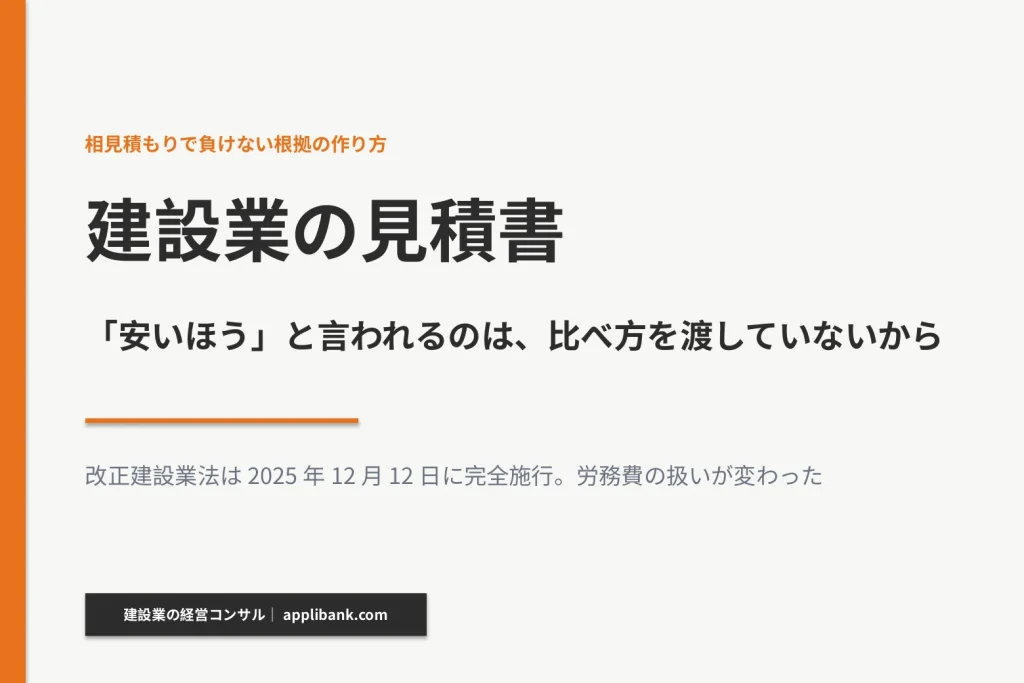 建設業の見積書のアイキャッチ。改正建設業法は2025年12月12日に完全施行された