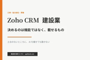 Zoho CRM 建設業のアイキャッチ。決めるのは機能ではなく、載せるもの